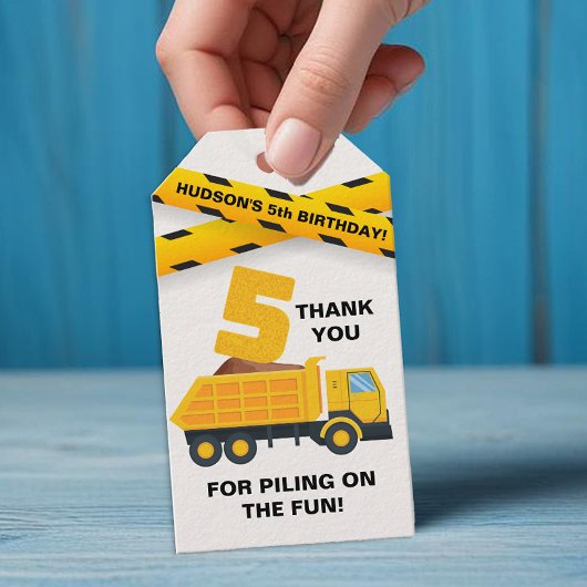 Bouwfeest Bedankt Label – Gele Dumper  Cadeaulabel