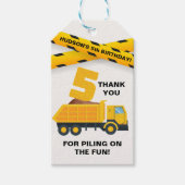 Bouwfeest Bedankt Label – Gele Dumper  Cadeaulabel (Voorkant)