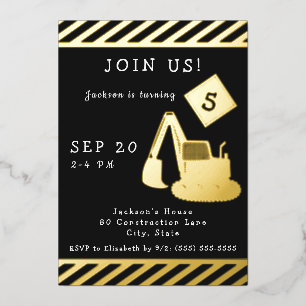 Bouwfeest voor Jongen Gold Folie Uitnodiging