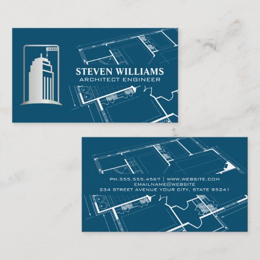 bouwgebouw | blauwdruk van een architect visitekaartje (Voorkant / Achterkant)