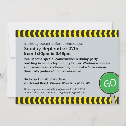 Bouwgebouw jongens verjaardagsfeestje uitnodigen kaart (Achterkant)