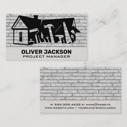 Bouwgereedschap | bakstenen muur | aannemer visitekaartje (Voorkant / Achterkant)