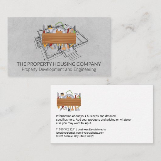 Bouwgereedschap | Blauwdruk Visitekaartje (Voorkant / Achterkant)