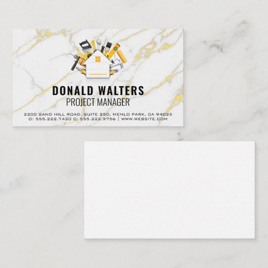 Bouwgereedschap | Goudvlokken, witte marmer Visitekaartje (Voorkant / Achterkant)
