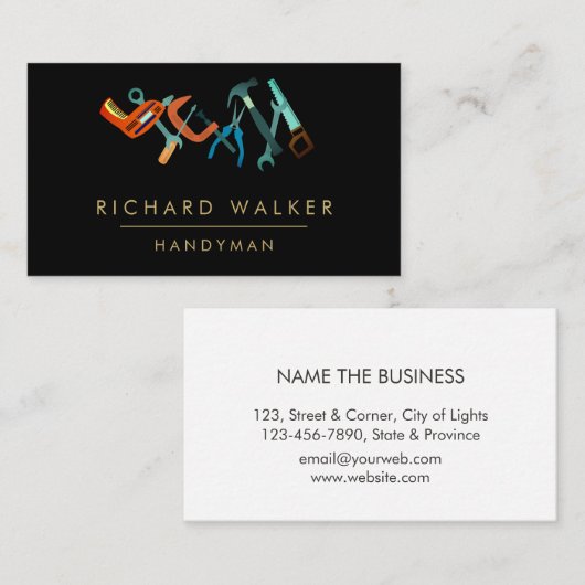 Bouwgereedschap Handyman Blue Black Carpenter Visitekaartje (Voorkant / Achterkant)