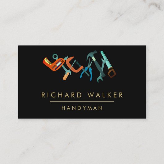 Bouwgereedschap Handyman Blue Black Carpenter Visitekaartje (Voorkant)