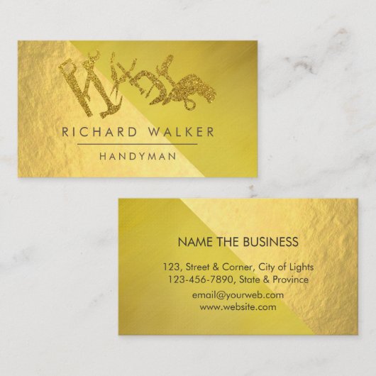 Bouwgereedschap Handyman Gold Glitter Black Visitekaartje (Voorkant / Achterkant)