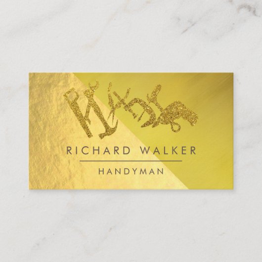 Bouwgereedschap Handyman Gold Glitter Black Visitekaartje (Voorkant)