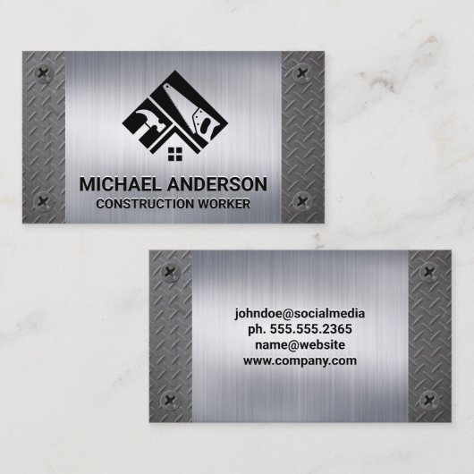 Bouwgereedschap Home Logo | Metaal | Schroeven Visitekaartje (Voorkant / Achterkant)
