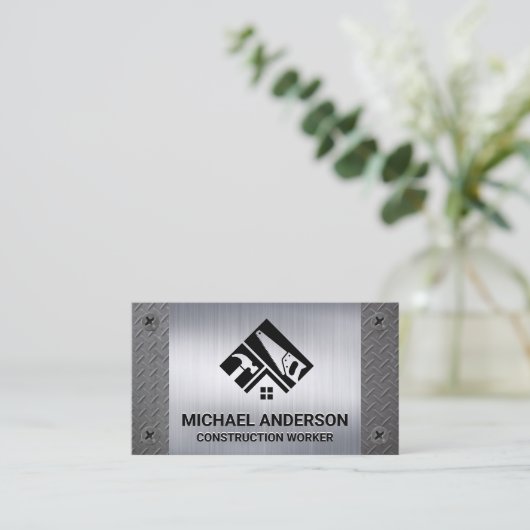 Bouwgereedschap Home Logo | Metaal | Schroeven Visitekaartje (Staand voorkant)