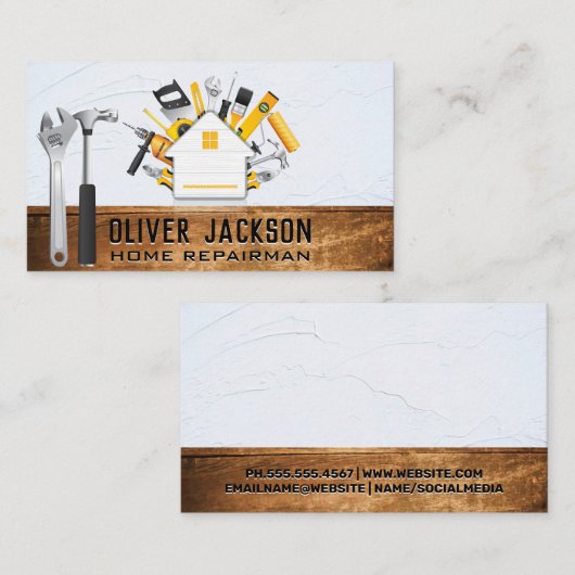 Bouwgereedschap | Home-pictogram | Hout Visitekaartje (Voorkant / Achterkant)