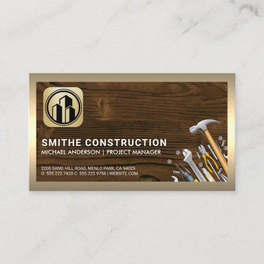 Bouwgereedschap | Hout | Gouden Rand Visitekaartje (Voorkant)
