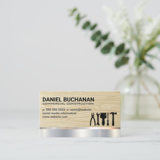 Bouwgereedschap | Hout | Metaal Visitekaartje (Staand voorkant)