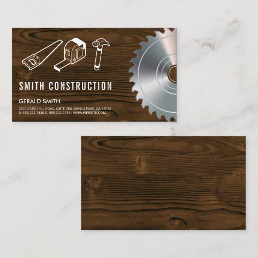 Bouwgereedschap | houttabel visitekaartje (Voorkant / Achterkant)