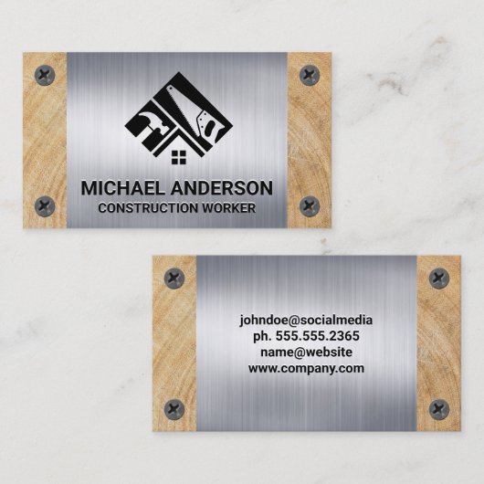 Bouwgereedschap | Metalen schroeven | Houtnerf Visitekaartje (Voorkant / Achterkant)