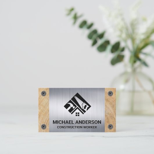 Bouwgereedschap | Metalen schroeven | Houtnerf Visitekaartje (Staand voorkant)