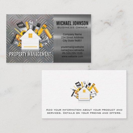 Bouwgereedschap | Metalen Staalplaat Visitekaartje (Voorkant / Achterkant)