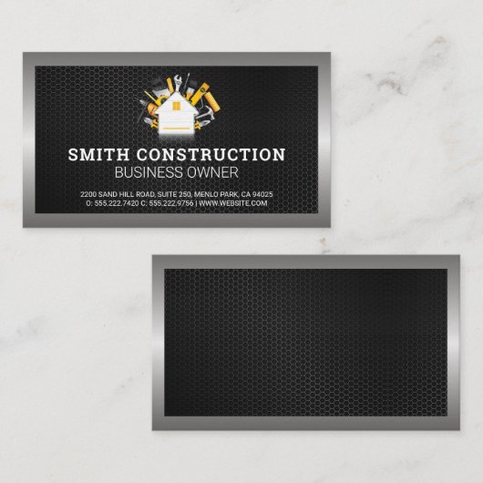 Bouwgereedschap | Onroerend goed | Zwart metaal Visitekaartje (Voorkant / Achterkant)