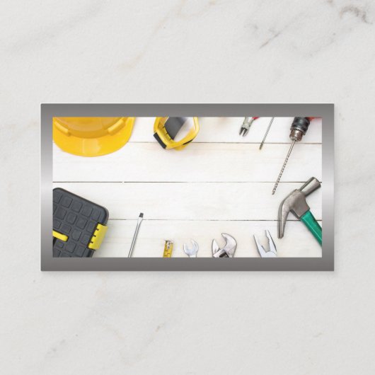 Bouwgereedschap op tabel visitekaartje (Achterkant)