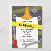 Bouwgereedschap Oranje Kone Birthday Party Kaart (Voorkant)