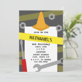 Bouwgereedschap Oranje Kone Birthday Party Kaart (Staand voorkant)