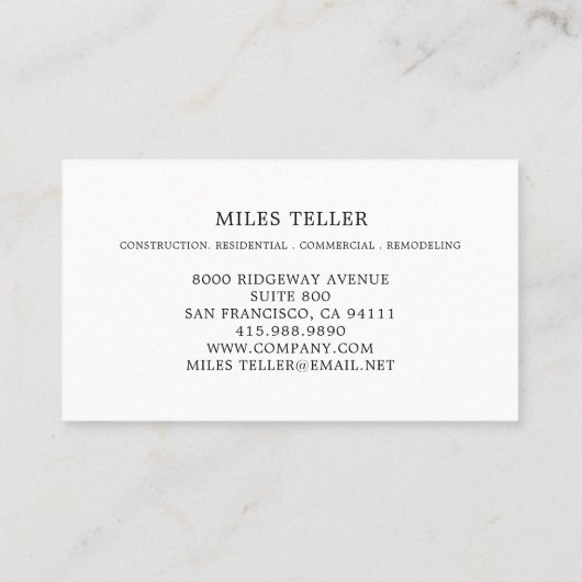 Bouwgereedschap voor het verwijderen van hout visitekaartje (Achterkant)