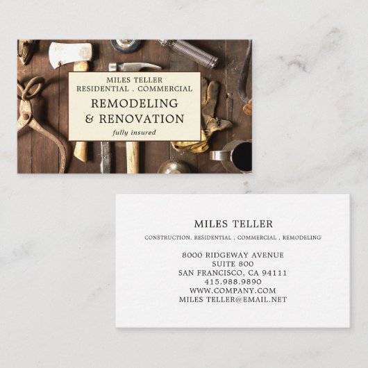 Bouwgereedschap voor het verwijderen van hout visitekaartje (Voorkant / Achterkant)