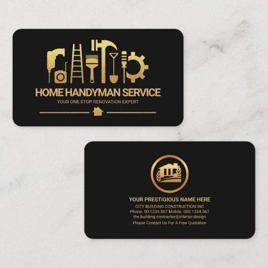 Bouwgereedschap voor mousserende goudhandyman visitekaartje (Voorkant / Achterkant)