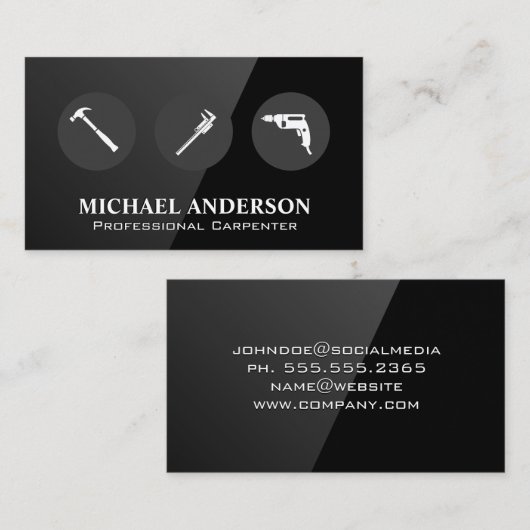 Bouwgereedschap | Zwart gloss Visitekaartje (Voorkant / Achterkant)