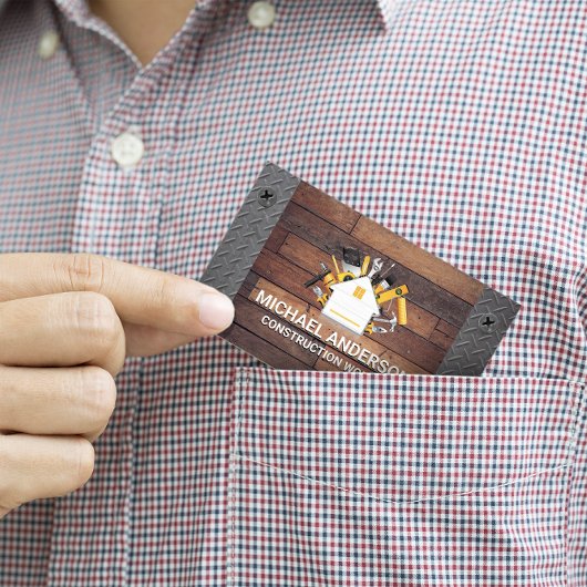 Bouwgereedschappen Carpentry Logo | Hout en metale Visitekaartje