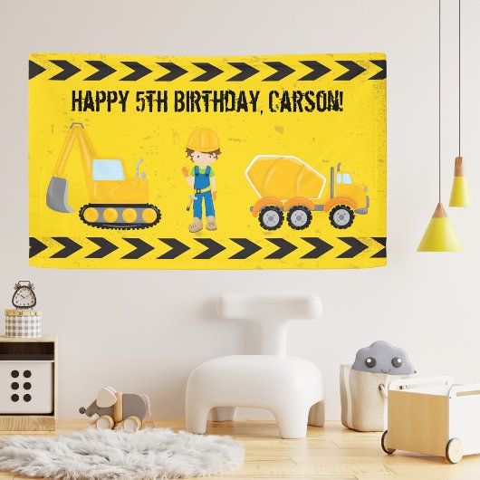 Bouwgraafmachine Aangepaste Kinderen Happy Birthda Spandoek