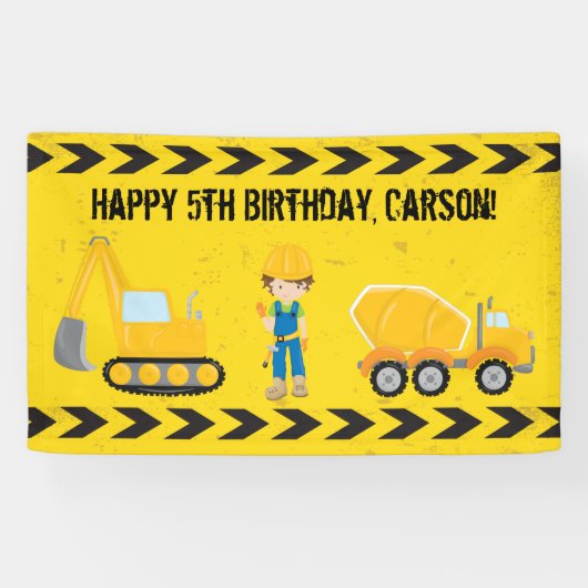 Bouwgraafmachine Aangepaste Kinderen Happy Birthda Spandoek (Horizontaal)