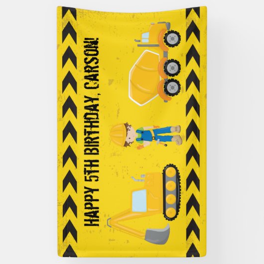 Bouwgraafmachine Aangepaste Kinderen Happy Birthda Spandoek (Verticaal)