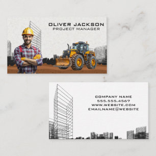 bouwgraafmachine   arbeider met blauwe kraag visitekaartje