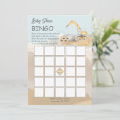 Bouwgraafmachine Boy Baby shower Bingo Kaart (Staand voorkant)