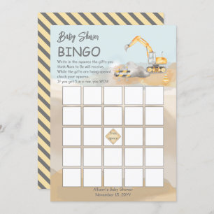 Bouwgraafmachine Boy Baby shower Bingo Kaart