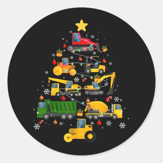 Bouwgraafmachine Kerstboom voor jongens meisje Ronde Sticker (Voorkant)