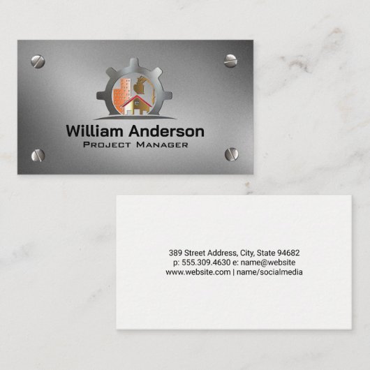 Bouwgraafmachine Logo | Metaalschroeven Visitekaartje (Voorkant / Achterkant)