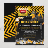 Bouwgraafmachine met Birthday Party Kaart (Voorkant / Achterkant)