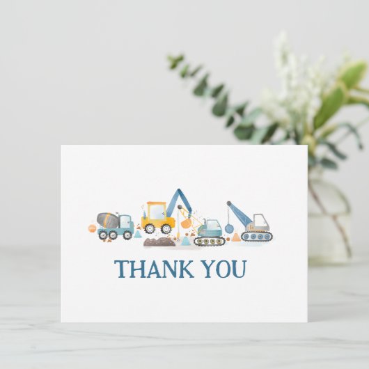 Bouwgraafmachines en vrachtwagen, dank u kaart (Staand voorkant)