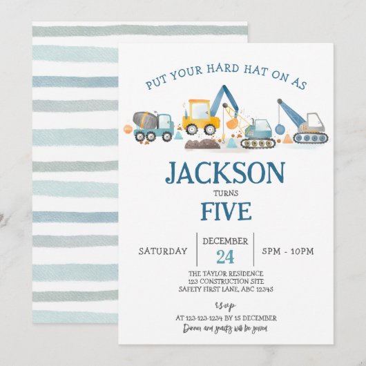Bouwgraver Jongen Verjaardagsfeest Kaart (Voorkant / Achterkant)