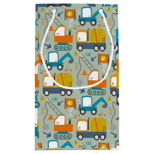 Bouwgraver Vrachtwagens Blauw 4e Verjaardagsfeest Klein Cadeauzakje (Achterkant)