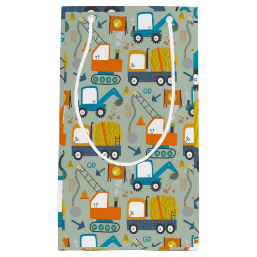 Bouwgraver Vrachtwagens Blauw 4e Verjaardagsfeest Klein Cadeauzakje (Voorkant)