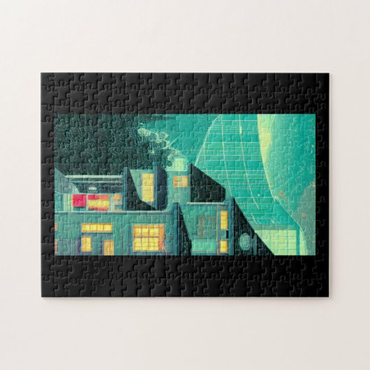 Bouwhout van winteravond legpuzzel (Horizontaal)