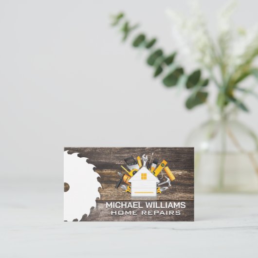 Bouwhuis bouwt Logo | Gereedschap | Hout Visitekaartje (Staand voorkant)