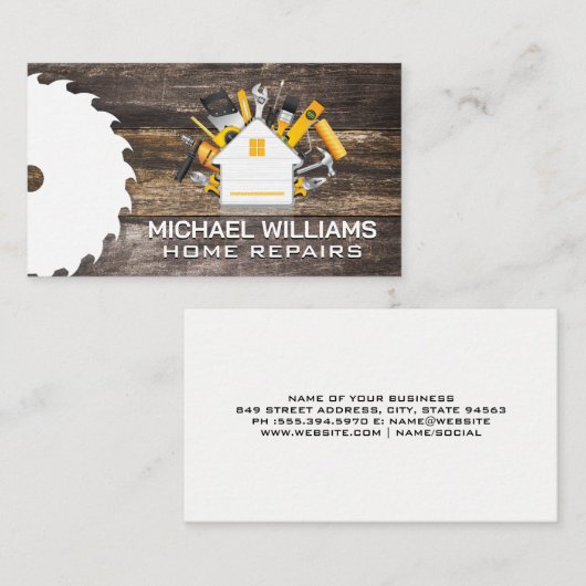 Bouwhuis bouwt Logo | Gereedschap | Hout Visitekaartje (Voorkant / Achterkant)