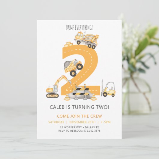 Bouwjaar Verjaardag Uitnodiging 2e verjaardag (Staand voorkant)