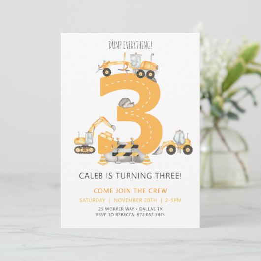 Bouwjaar Verjaardag Uitnodiging 3e verjaardag (Staand voorkant)