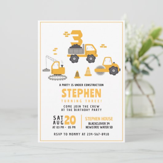 Bouwjaar Verjaardagsfeest Uitnodiging Sjablonen (Staand voorkant)