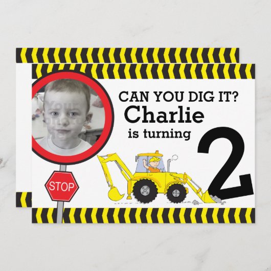 Bouwjongens 2e verjaardagsfeestuitnodiging kaart (Voorkant / Achterkant)
